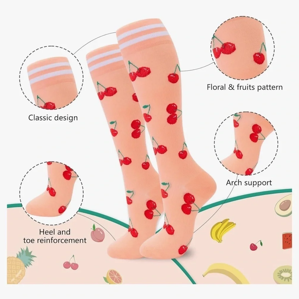 Colorful Compression Socks, 20-30mmHg compression (1 pair), Fresh Fruit Designs
